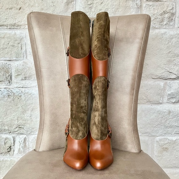 Christian Louboutin Canassone 100 Knee high Boots Cognac Olive Green Euro 38 - Picture 3 of 16